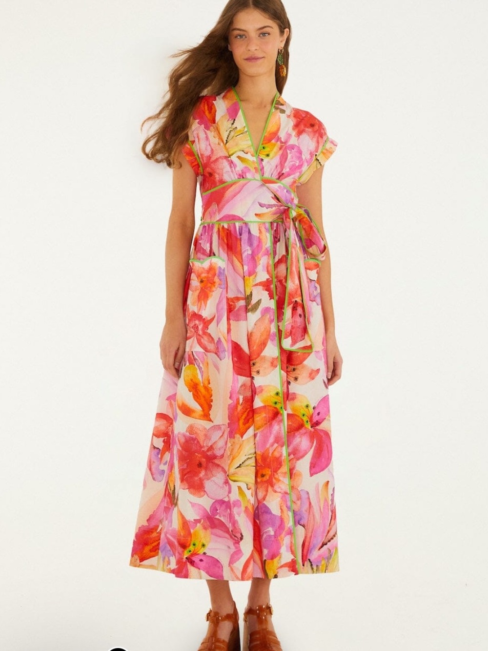 FARM Rio Pink & Orange Floral Wrap Maxi Dress - Picture 1 of 4